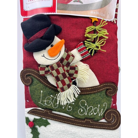 Holiday Time 48-Inch Tree Skirt Snowman Red Green Let It Snow Appliqué Christmas - Picture 4 of 10